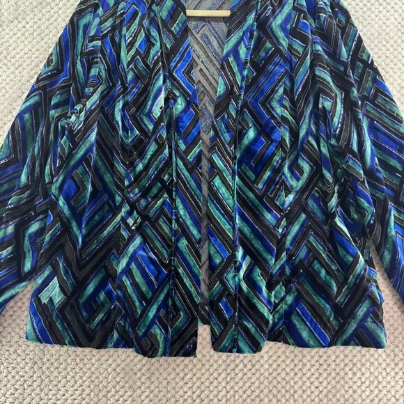 Chicos Cardigan Women 3 XL/16 Blue Abstract Velvet Burn-Out Sheer Open Front - Picture 4 of 13